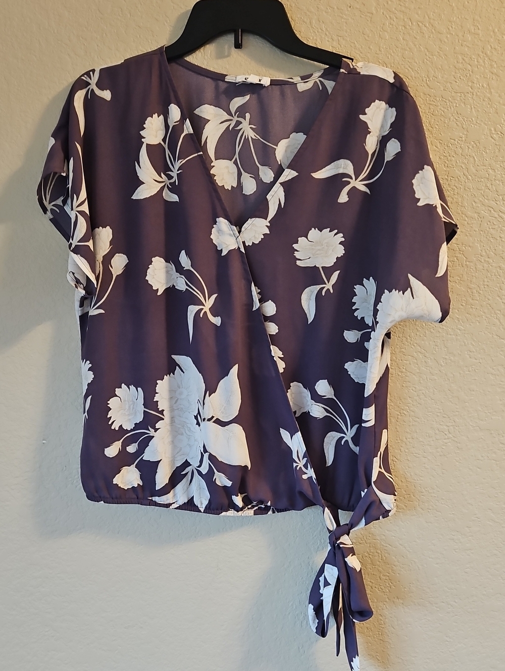 West K Floral Wrap Tie Hem Blouse - Purple/White Medium